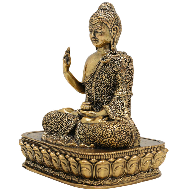 Brass Buddha Idol, Gautam Buddha Murti, Shakyamuni Statue, Meditating & Sitting Buddha Pratima for Pooja, Home Decor, Gifts, Gold, 4.5 Inch, 1 Piece