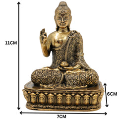 Brass Buddha Idol, Gautam Buddha Murti, Shakyamuni Statue, Meditating & Sitting Buddha Pratima for Pooja, Home Decor, Gifts, Gold, 4.5 Inch, 1 Piece