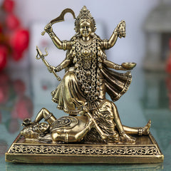Brass Maha Kali Idol, Handcrafted Mahakali Murti, Kali Maa Sculpture, Bhadrakali Vigraha, Dakshinakali Statue for Pooja & Home Temple Decor, Gold, 4 Inch, 1 Piece