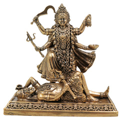 Brass Maha Kali Idol, Handcrafted Mahakali Murti, Kali Maa Sculpture, Bhadrakali Vigraha, Dakshinakali Statue for Pooja & Home Temple Decor, Gold, 4 Inch, 1 Piece