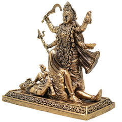 Brass Maha Kali Idol, Handcrafted Mahakali Murti, Kali Maa Sculpture, Bhadrakali Vigraha, Dakshinakali Statue for Pooja & Home Temple Decor, Gold, 4 Inch, 1 Piece