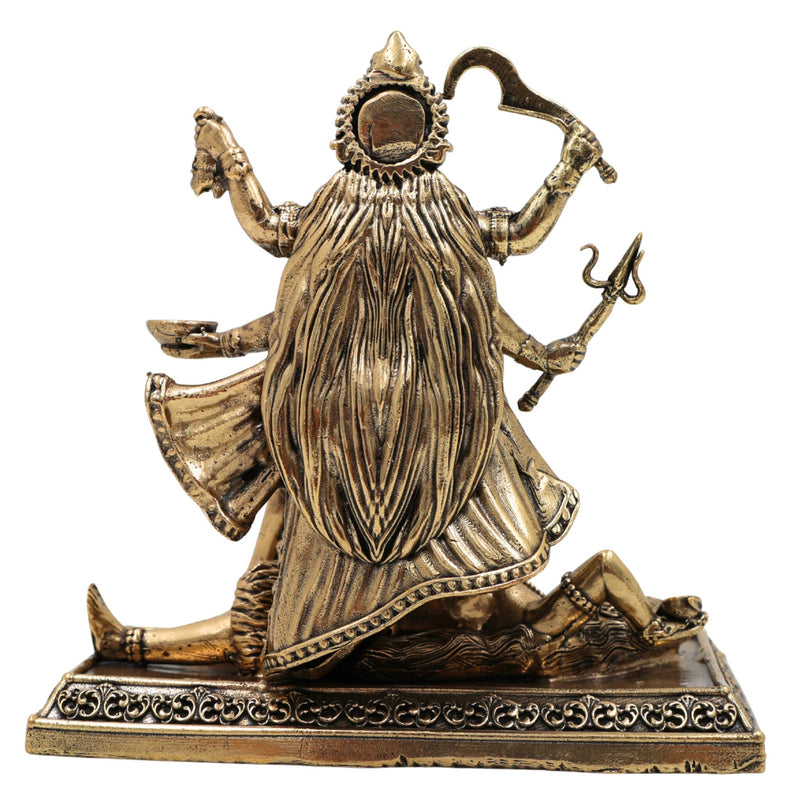 Brass Maha Kali Idol, Handcrafted Mahakali Murti, Kali Maa Sculpture, Bhadrakali Vigraha, Dakshinakali Statue for Pooja & Home Temple Decor, Gold, 4 Inch, 1 Piece