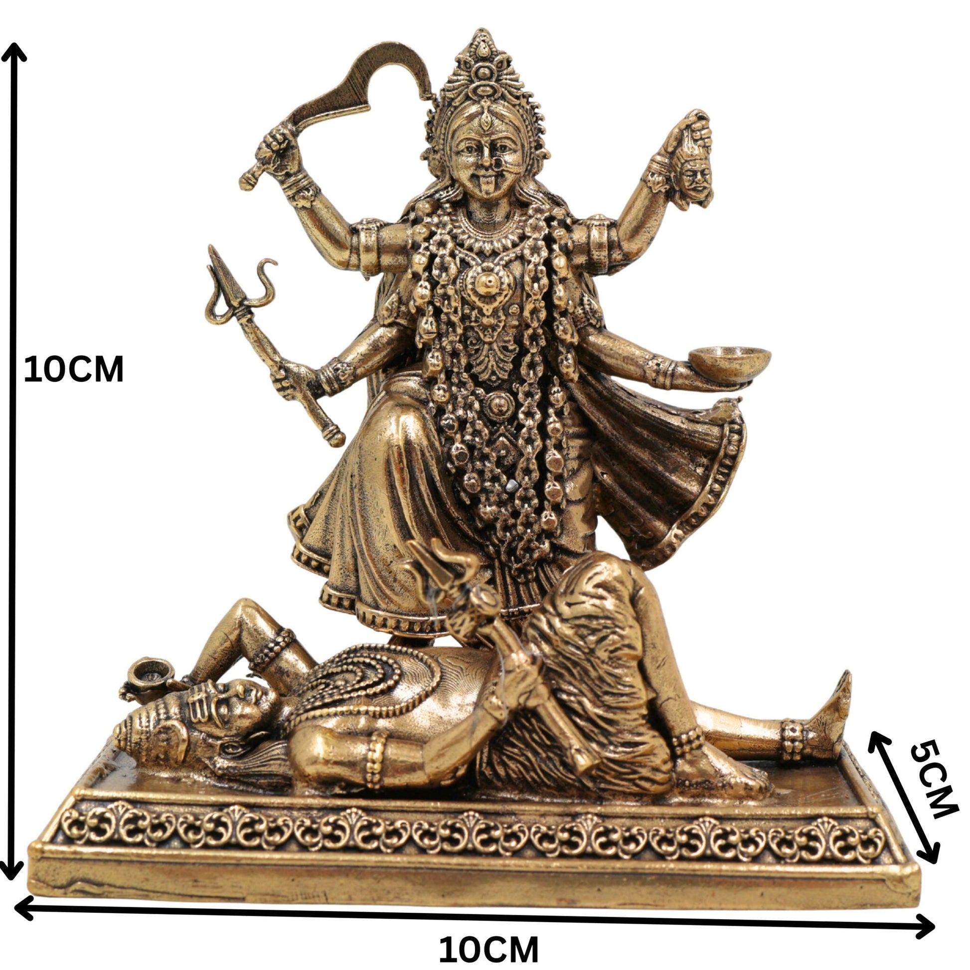 Brass Maha Kali Idol, Handcrafted Mahakali Murti, Kali Maa Sculpture, Bhadrakali Vigraha, Dakshinakali Statue for Pooja & Home Temple Decor, Gold, 4 Inch, 1 Piece
