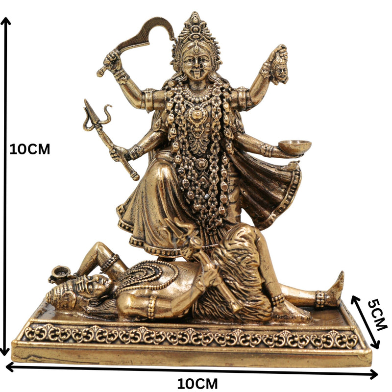 Brass Maha Kali Idol, Handcrafted Mahakali Murti, Kali Maa Sculpture, Bhadrakali Vigraha, Dakshinakali Statue for Pooja & Home Temple Decor, Gold, 4 Inch, 1 Piece