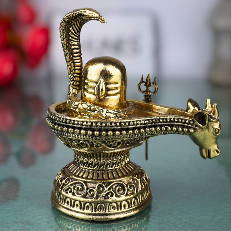 Brass Shiv Lingam Idol, Handcrafted Shivalinga Murti, Shiva Ling Statue, Mahalingam, Rudralinga for Pooja, Home Temple & Spiritual Decor, Gold, 4 Inch, 1 Piece