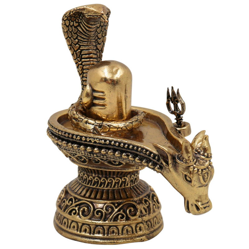 Brass Shiv Lingam Idol, Handcrafted Shivalinga Murti, Shiva Ling Statue, Mahalingam, Rudralinga for Pooja, Home Temple & Spiritual Decor, Gold, 4 Inch, 1 Piece