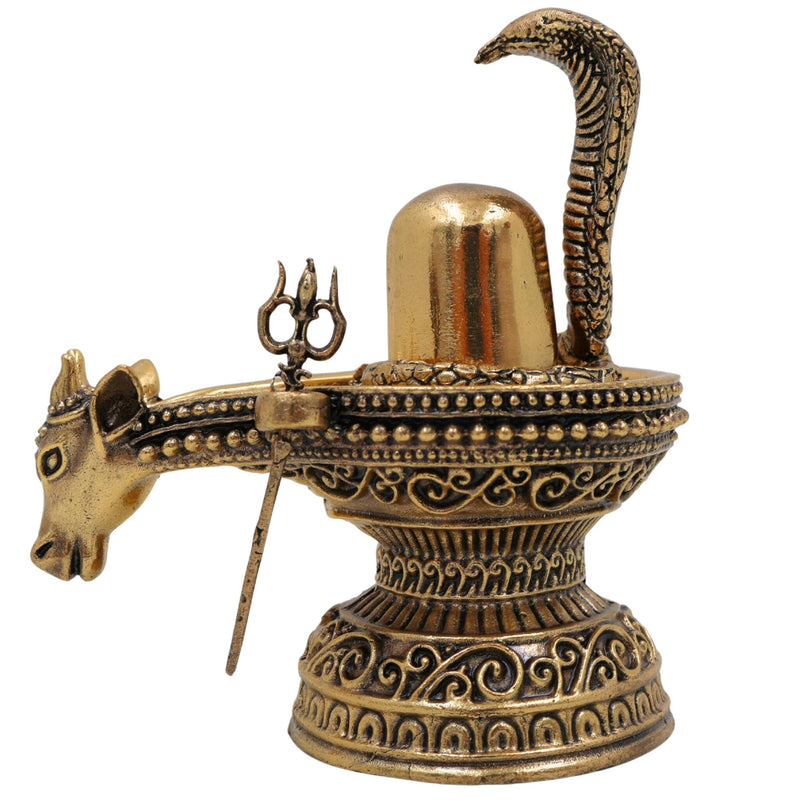 Brass Shiv Lingam Idol, Handcrafted Shivalinga Murti, Shiva Ling Statue, Mahalingam, Rudralinga for Pooja, Home Temple & Spiritual Decor, Gold, 4 Inch, 1 Piece