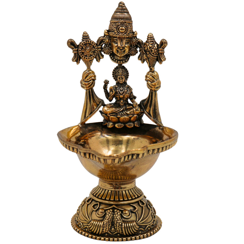 Brass Lakshmi Balaji Lamp/Deepam Idol, Handcrafted Peetal/Pittal Miniature Oil Lamp, Traditional Temple Diya for Pooja & Home Decor, Gold, 5 Inch, 1 Piece