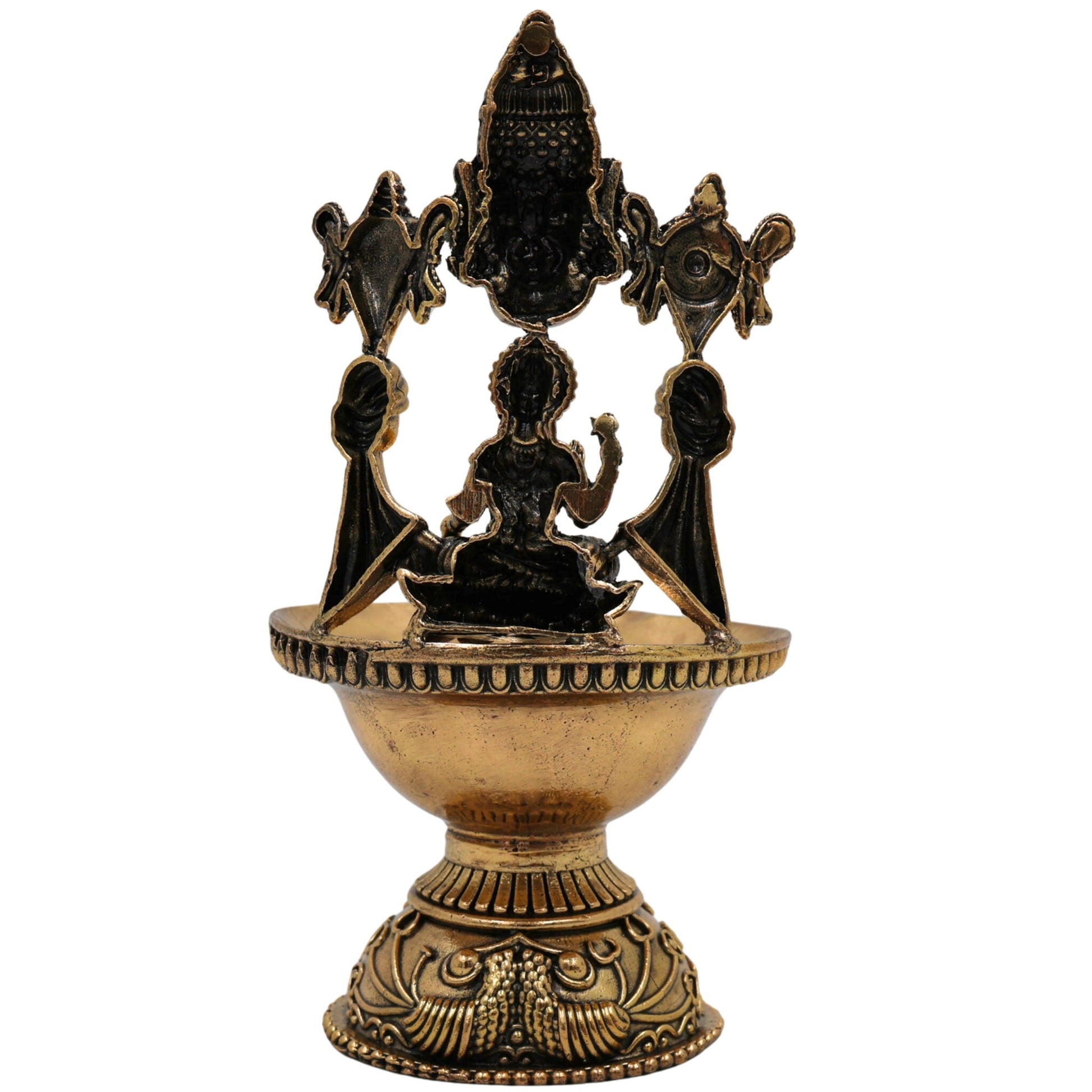 Brass Lakshmi Balaji Lamp/Deepam Idol, Handcrafted Peetal/Pittal Miniature Oil Lamp, Traditional Temple Diya for Pooja & Home Decor, Gold, 5 Inch, 1 Piece