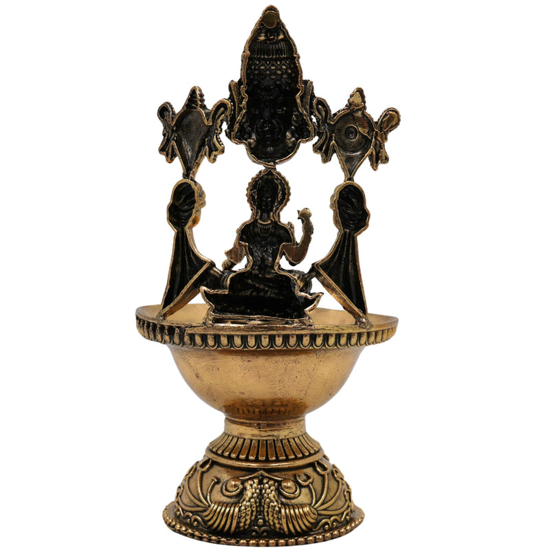 Brass Lakshmi Balaji Lamp/Deepam Idol, Handcrafted Peetal/Pittal Miniature Oil Lamp, Traditional Temple Diya for Pooja & Home Decor, Gold, 5 Inch, 1 Piece