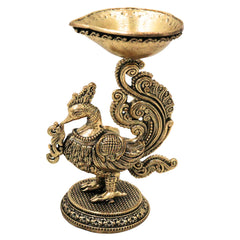 Brass Peacock Lamp Idol Mayil Vilakku Mayur Deepam Mor Diya Peacock Kuthu Vilakku Pital Peetal Pittala Traditional Pooja Deepam for Mandir Decor, Gold, 3.5 Inch, 1 Piece