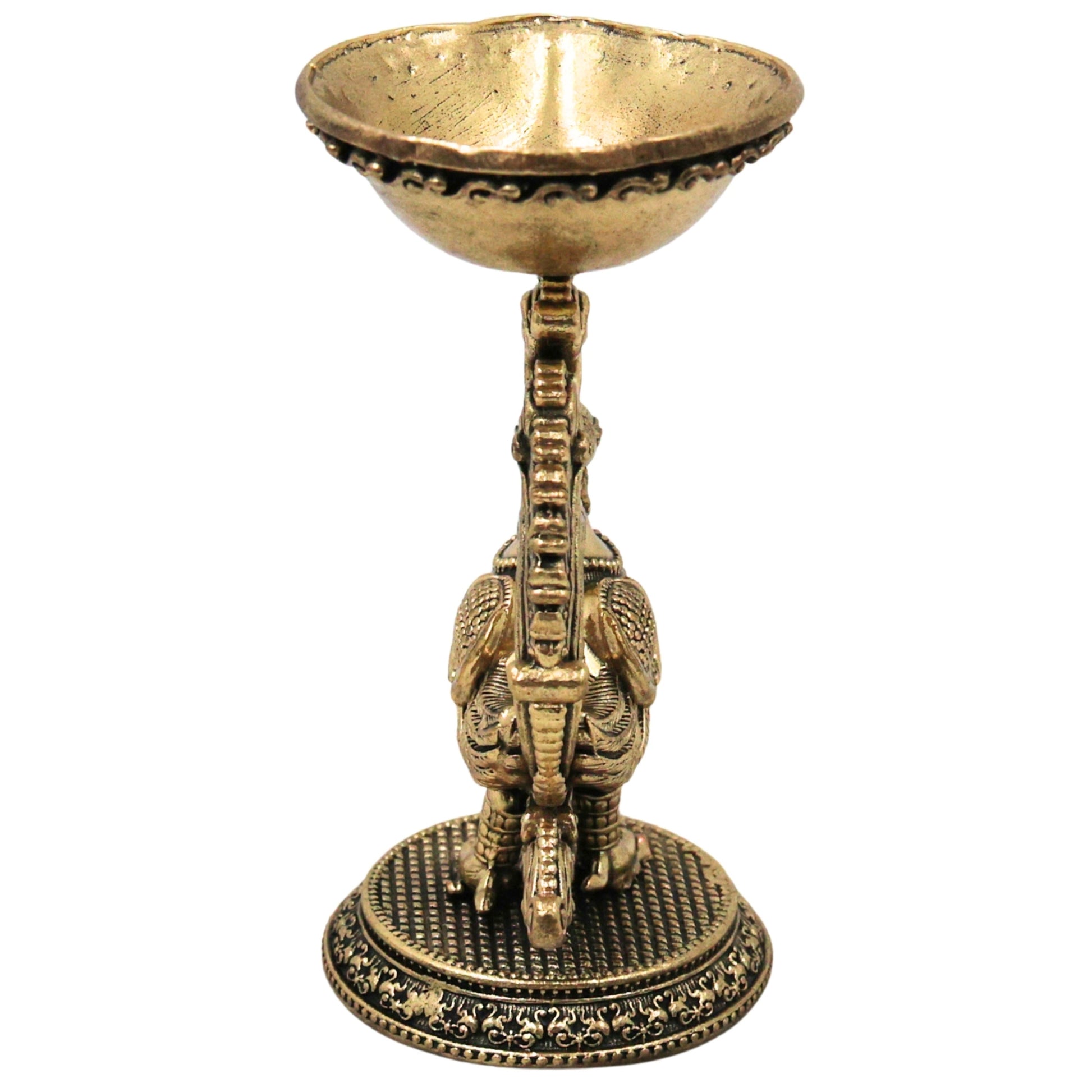 Brass Peacock Lamp Idol Mayil Vilakku Mayur Deepam Mor Diya Peacock Kuthu Vilakku Pital Peetal Pittala Traditional Pooja Deepam for Mandir Decor, Gold, 3.5 Inch, 1 Piece