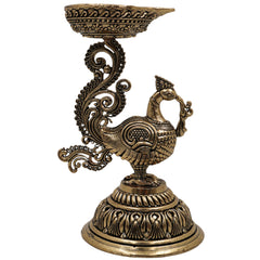 Brass Peacock Diya | Mayura Deepam | Mor Pankh Oil Lamp | Traditional Peacock Vilakku | Temple Pooja Lamp | Festival Decorative Deepak | Handcrafted Brass Mor Deepak, Gold, 4.5 Inch, 1 Piece