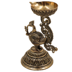 Brass Peacock Diya | Mayura Deepam | Mor Pankh Oil Lamp | Traditional Peacock Vilakku | Temple Pooja Lamp | Festival Decorative Deepak | Handcrafted Brass Mor Deepak, Gold, 4.5 Inch, 1 Piece