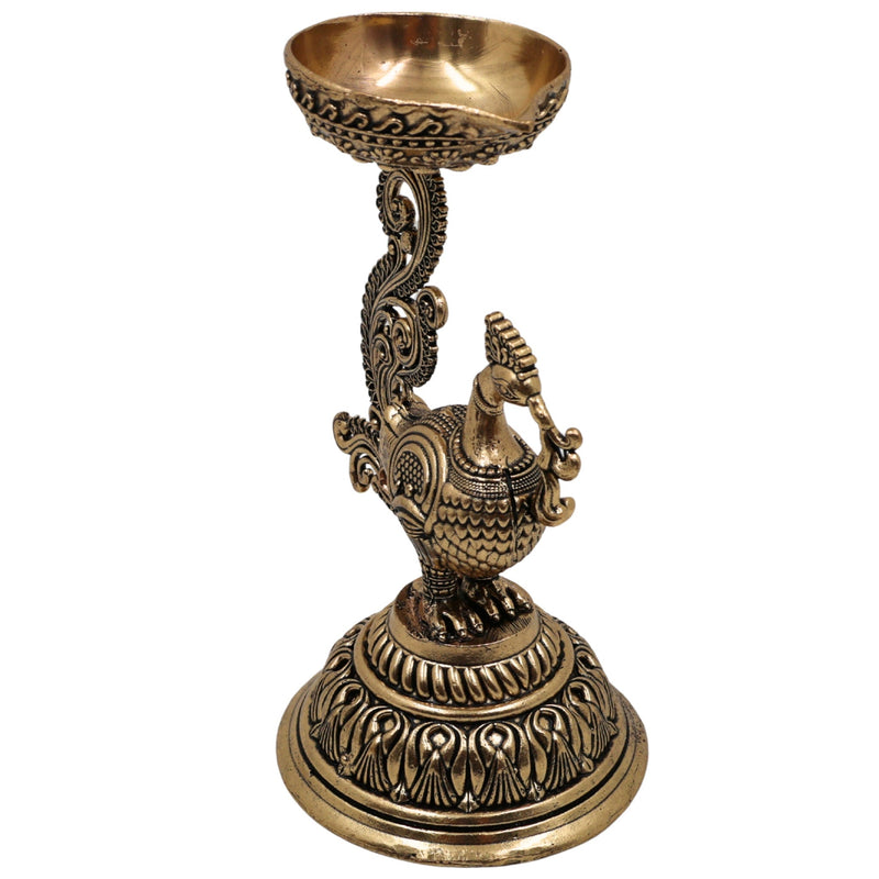 Brass Peacock Diya | Mayura Deepam | Mor Pankh Oil Lamp | Traditional Peacock Vilakku | Temple Pooja Lamp | Festival Decorative Deepak | Handcrafted Brass Mor Deepak, Gold, 4.5 Inch, 1 Piece