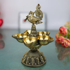 Brass Peacock Diya – Handcrafted Mayura Deepam, Mor Pankh Oil Lamp, Traditional Peacock Vilakku, Festival & Pooja Brass Lamp, Temple Deepak, Decorative Antique Peacock Deepam, Gold, 6.5 Inch, 1 Piece