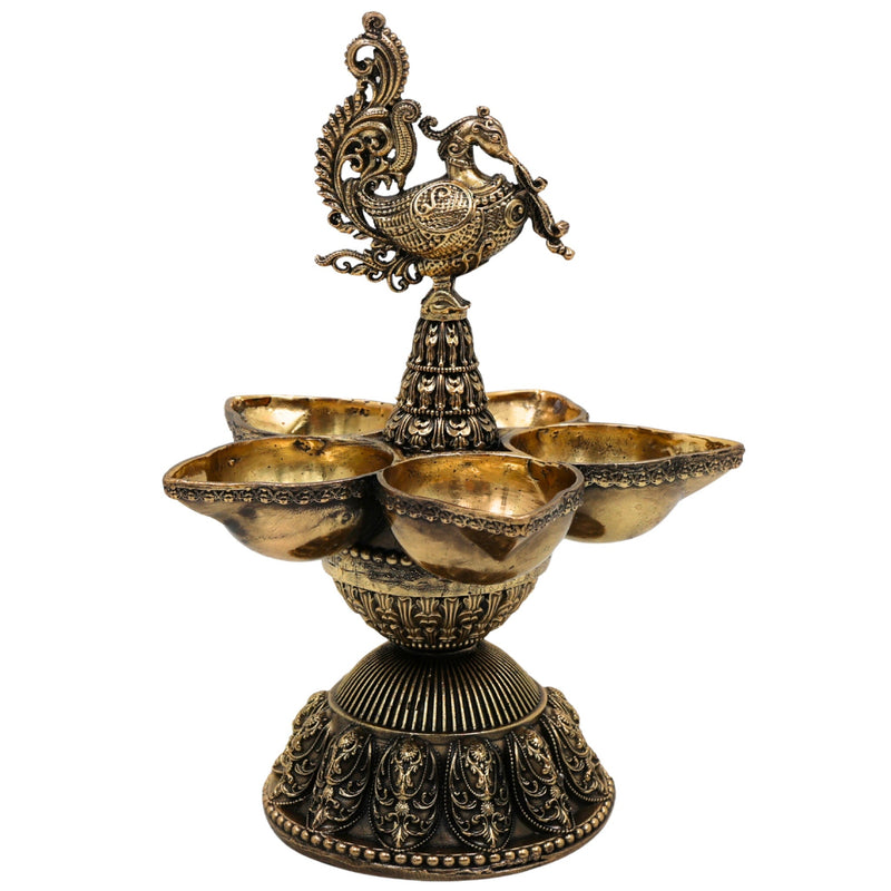 Brass Peacock Diya – Handcrafted Mayura Deepam, Mor Pankh Oil Lamp, Traditional Peacock Vilakku, Festival & Pooja Brass Lamp, Temple Deepak, Decorative Antique Peacock Deepam, Gold, 6.5 Inch, 1 Piece