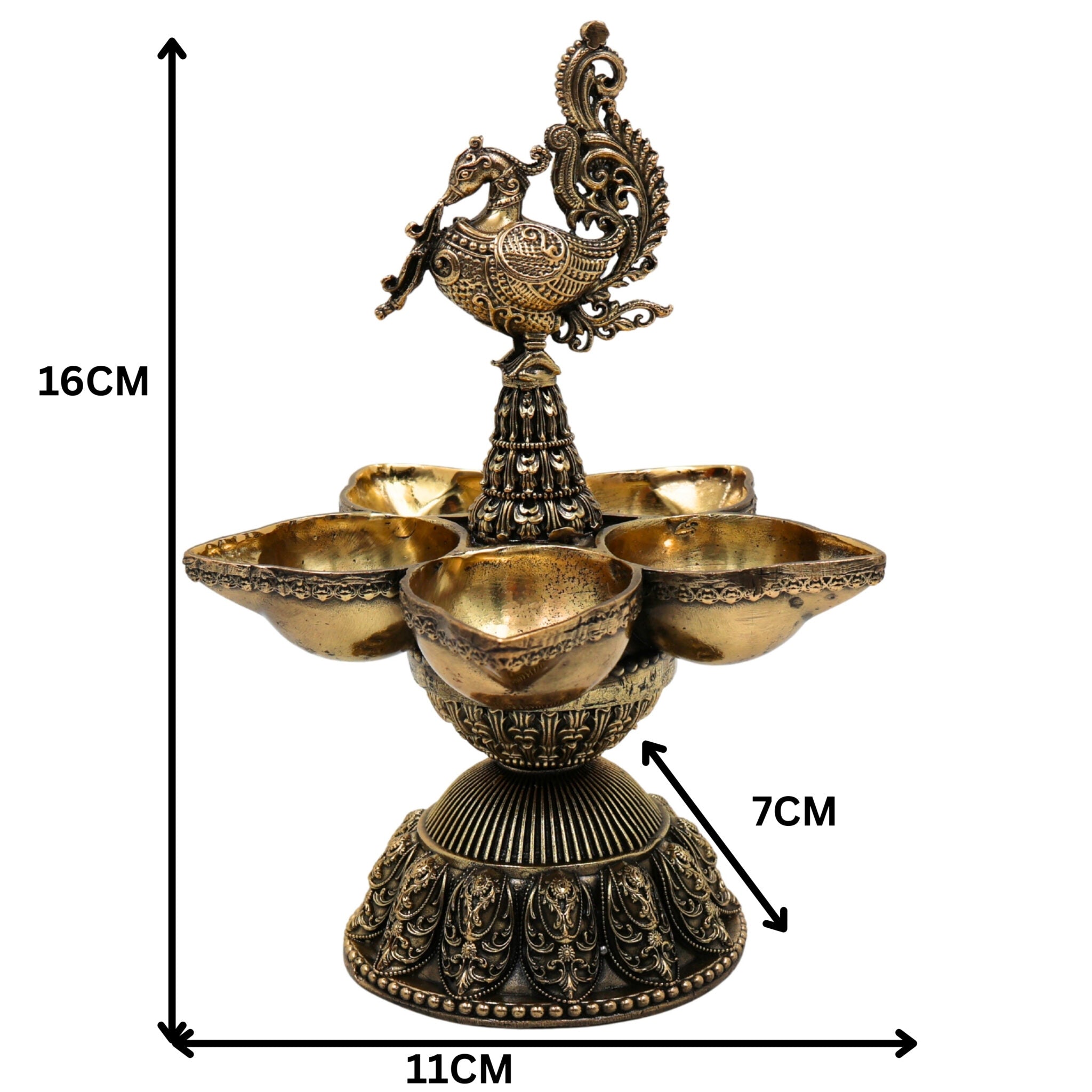 Brass Peacock Diya – Handcrafted Mayura Deepam, Mor Pankh Oil Lamp, Traditional Peacock Vilakku, Festival & Pooja Brass Lamp, Temple Deepak, Decorative Antique Peacock Deepam, Gold, 6.5 Inch, 1 Piece