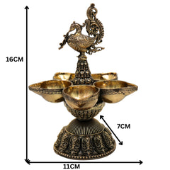 Brass Peacock Diya – Handcrafted Mayura Deepam, Mor Pankh Oil Lamp, Traditional Peacock Vilakku, Festival & Pooja Brass Lamp, Temple Deepak, Decorative Antique Peacock Deepam, Gold, 6.5 Inch, 1 Piece