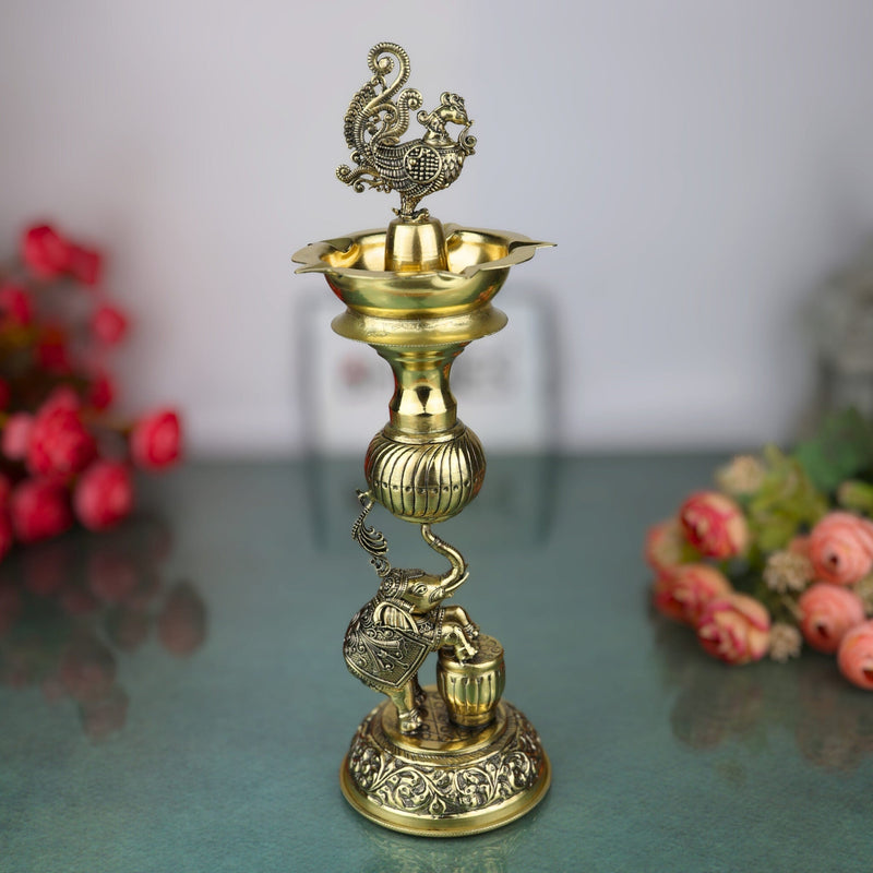 Brass Handmade Diya / Peetal Deepam / Traditional Pooja Lamp / Temple Oil Lamp / Decorative Diwali Diya for Home, Festival, Spiritual Rituals & Gifting, Gold, 12 Inch, 1 Piece