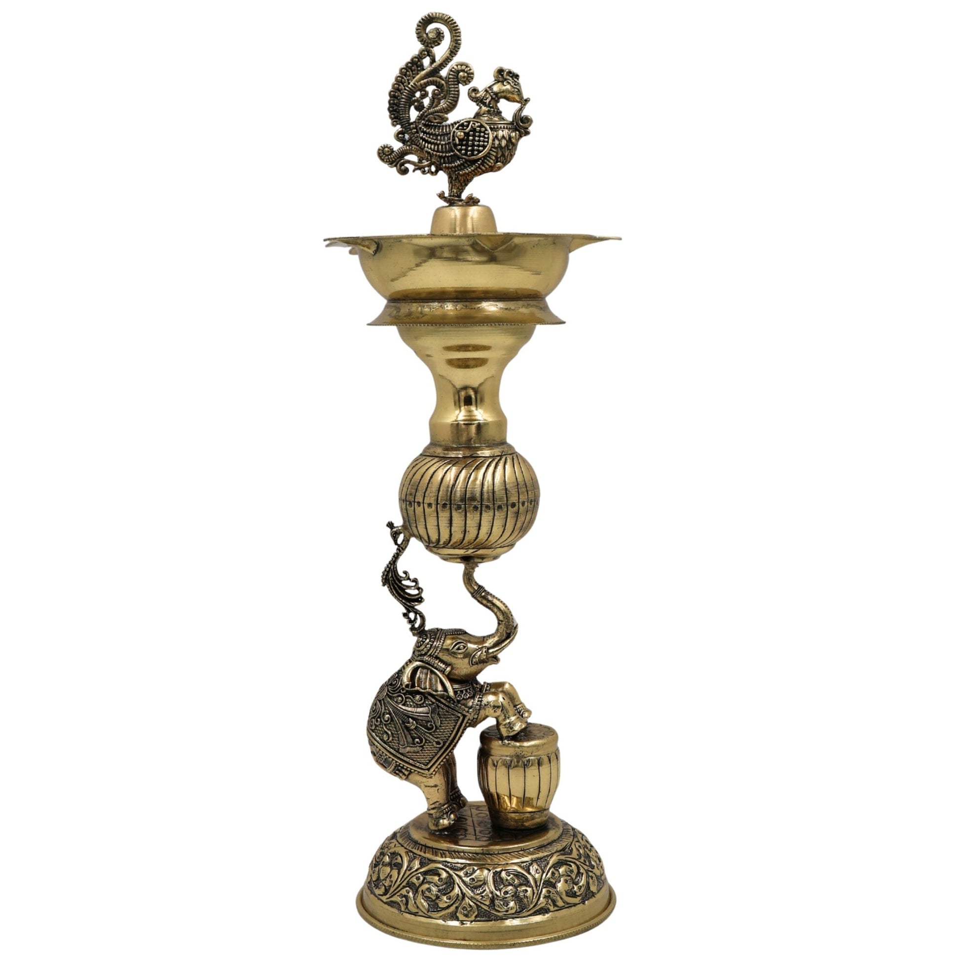 Brass Handmade Diya / Peetal Deepam / Traditional Pooja Lamp / Temple Oil Lamp / Decorative Diwali Diya for Home, Festival, Spiritual Rituals & Gifting, Gold, 12 Inch, 1 Piece