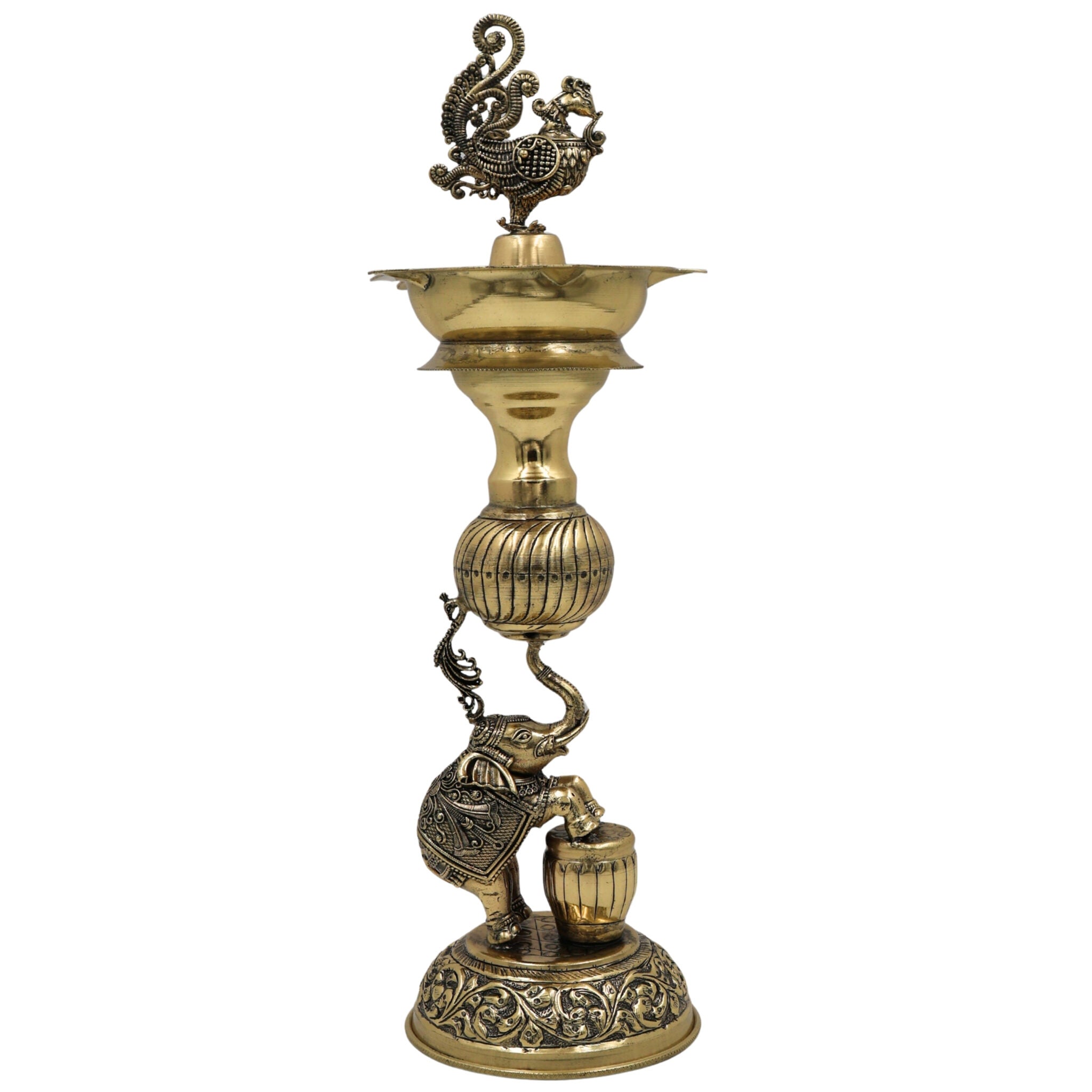 Brass Handmade Diya / Peetal Deepam / Traditional Pooja Lamp / Temple Oil Lamp / Decorative Diwali Diya for Home, Festival, Spiritual Rituals & Gifting, Gold, 12 Inch, 1 Piece
