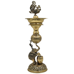 Brass Handmade Diya / Peetal Deepam / Traditional Pooja Lamp / Temple Oil Lamp / Decorative Diwali Diya for Home, Festival, Spiritual Rituals & Gifting, Gold, 12 Inch, 1 Piece