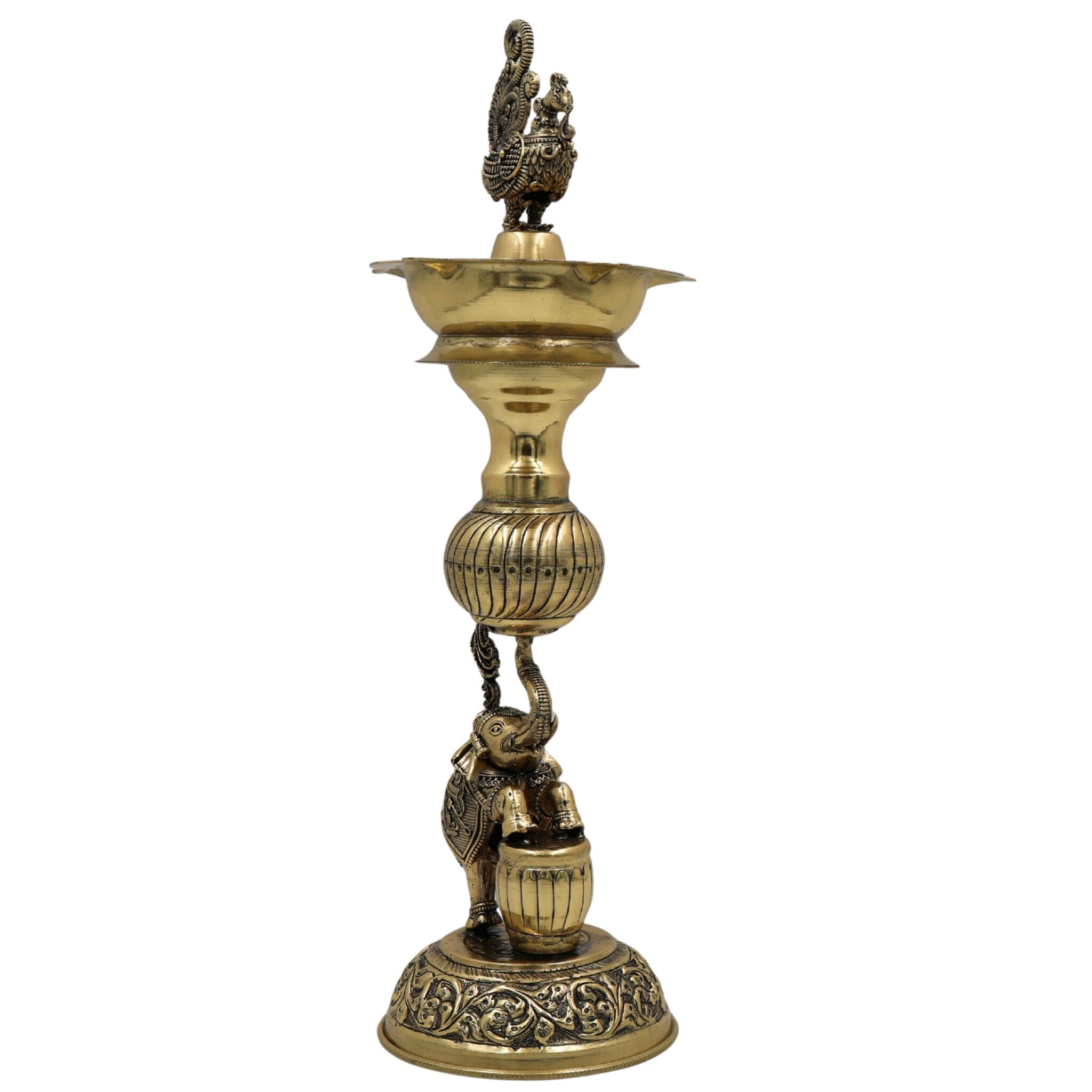 Brass Handmade Diya / Peetal Deepam / Traditional Pooja Lamp / Temple Oil Lamp / Decorative Diwali Diya for Home, Festival, Spiritual Rituals & Gifting, Gold, 12 Inch, 1 Piece