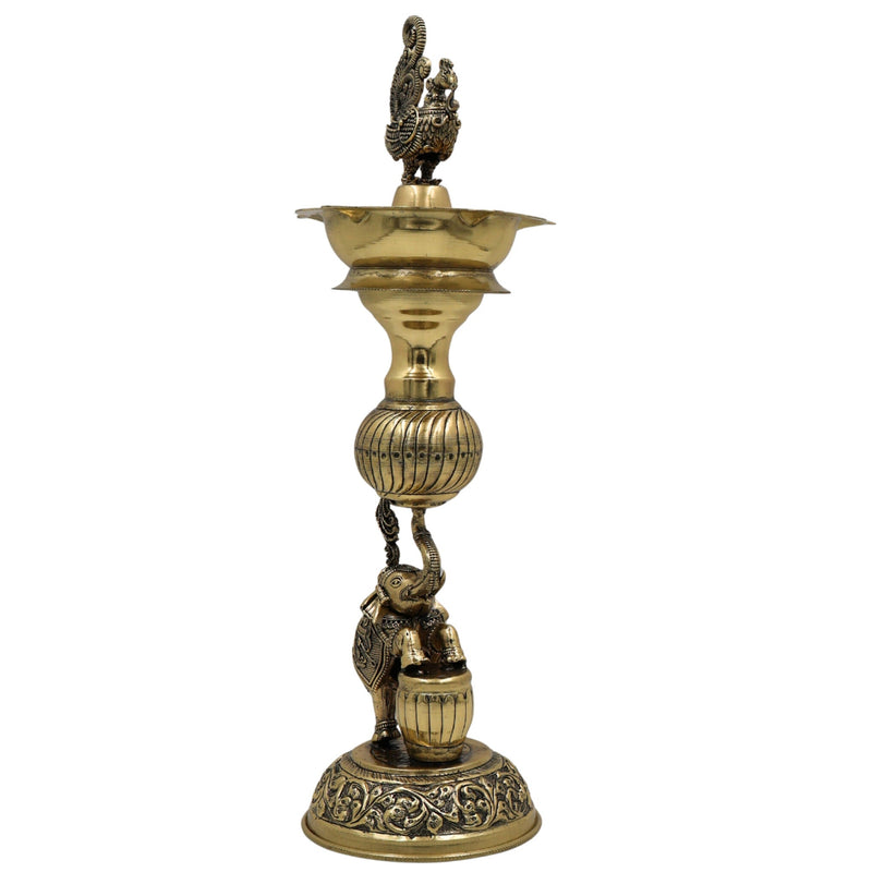 Brass Handmade Diya / Peetal Deepam / Traditional Pooja Lamp / Temple Oil Lamp / Decorative Diwali Diya for Home, Festival, Spiritual Rituals & Gifting, Gold, 12 Inch, 1 Piece