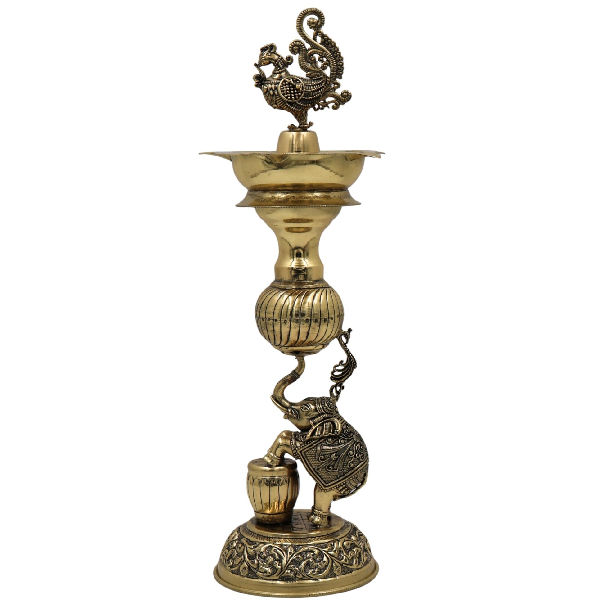 Brass Handmade Diya / Peetal Deepam / Traditional Pooja Lamp / Temple Oil Lamp / Decorative Diwali Diya for Home, Festival, Spiritual Rituals & Gifting, Gold, 12 Inch, 1 Piece