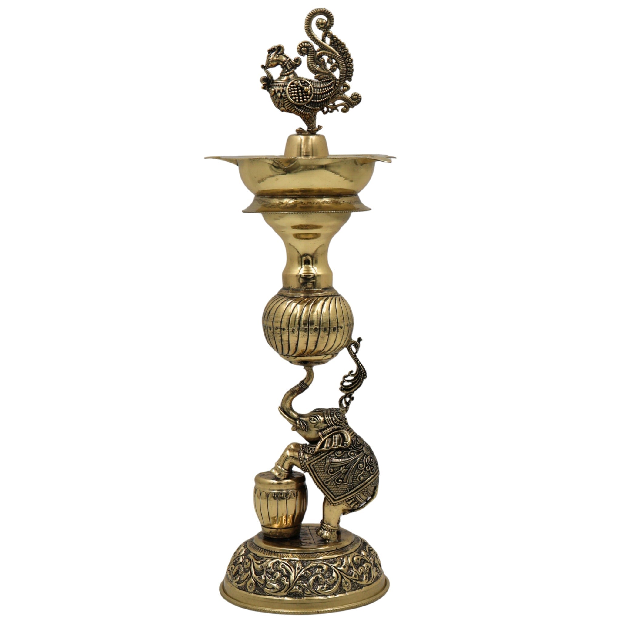 Brass Handmade Diya / Peetal Deepam / Traditional Pooja Lamp / Temple Oil Lamp / Decorative Diwali Diya for Home, Festival, Spiritual Rituals & Gifting, Gold, 12 Inch, 1 Piece