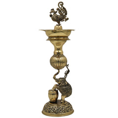 Brass Handmade Diya / Peetal Deepam / Traditional Pooja Lamp / Temple Oil Lamp / Decorative Diwali Diya for Home, Festival, Spiritual Rituals & Gifting, Gold, 12 Inch, 1 Piece