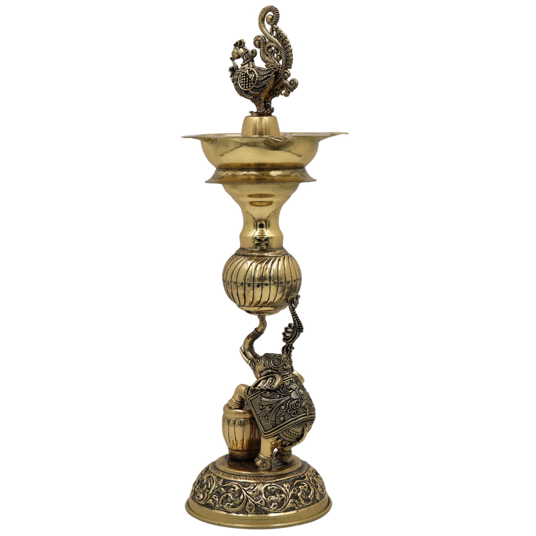 Brass Handmade Diya / Peetal Deepam / Traditional Pooja Lamp / Temple Oil Lamp / Decorative Diwali Diya for Home, Festival, Spiritual Rituals & Gifting, Gold, 12 Inch, 1 Piece