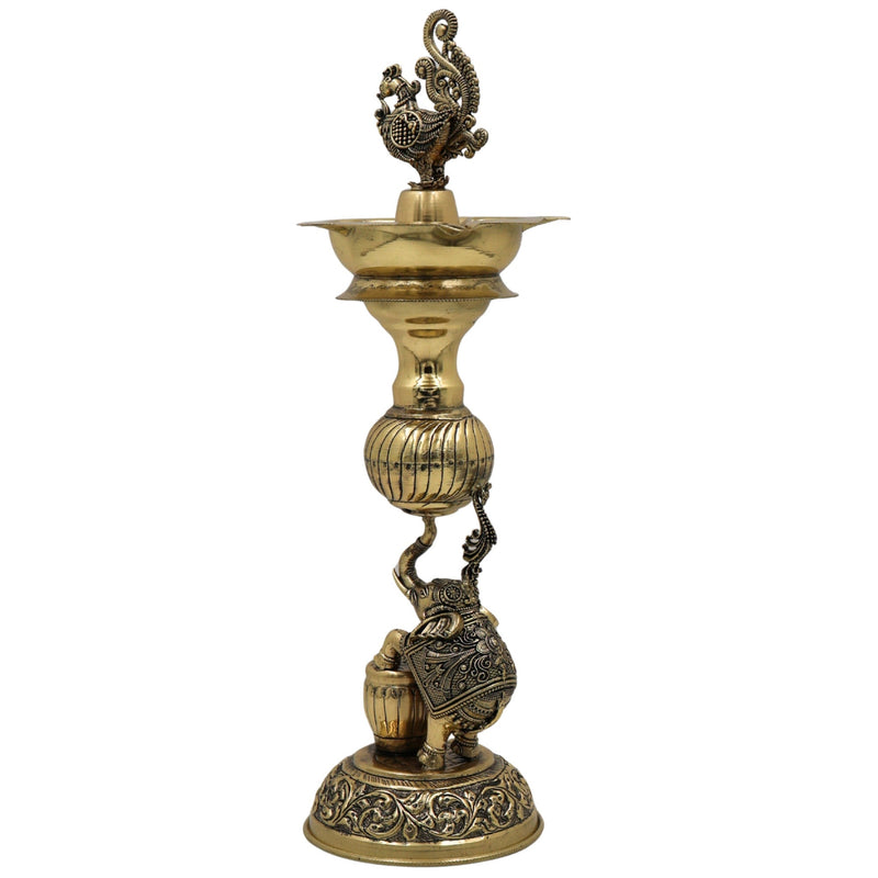 Brass Handmade Diya / Peetal Deepam / Traditional Pooja Lamp / Temple Oil Lamp / Decorative Diwali Diya for Home, Festival, Spiritual Rituals & Gifting, Gold, 12 Inch, 1 Piece