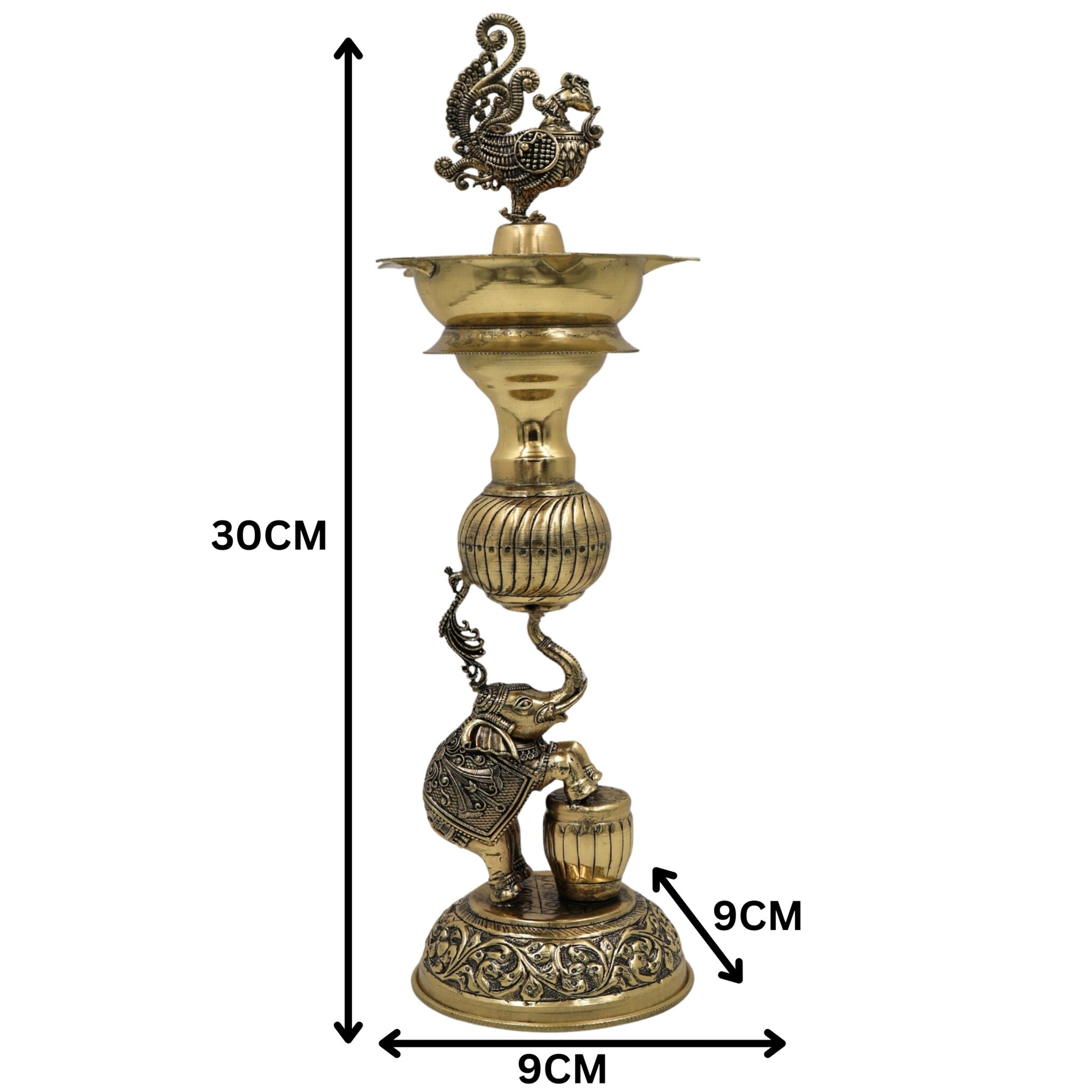 Brass Handmade Diya / Peetal Deepam / Traditional Pooja Lamp / Temple Oil Lamp / Decorative Diwali Diya for Home, Festival, Spiritual Rituals & Gifting, Gold, 12 Inch, 1 Piece