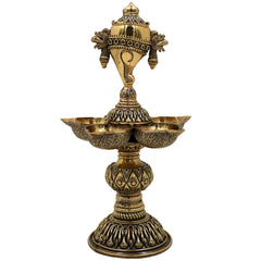 Brass Shanka Diya | Shanku Chakra Deepam Lamp | Peetal / Pittal Shankh Deepak for Pooja, Aarti & Temple Decor | Ashtadhatu, Tambra Pittal Oil Lamp for Home & Diwali, Gold, 8.5 Inch, 1 Piece