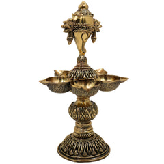 Brass Shanka Diya | Shanku Chakra Deepam Lamp | Peetal / Pittal Shankh Deepak for Pooja, Aarti & Temple Decor | Ashtadhatu, Tambra Pittal Oil Lamp for Home & Diwali, Gold, 8.5 Inch, 1 Piece