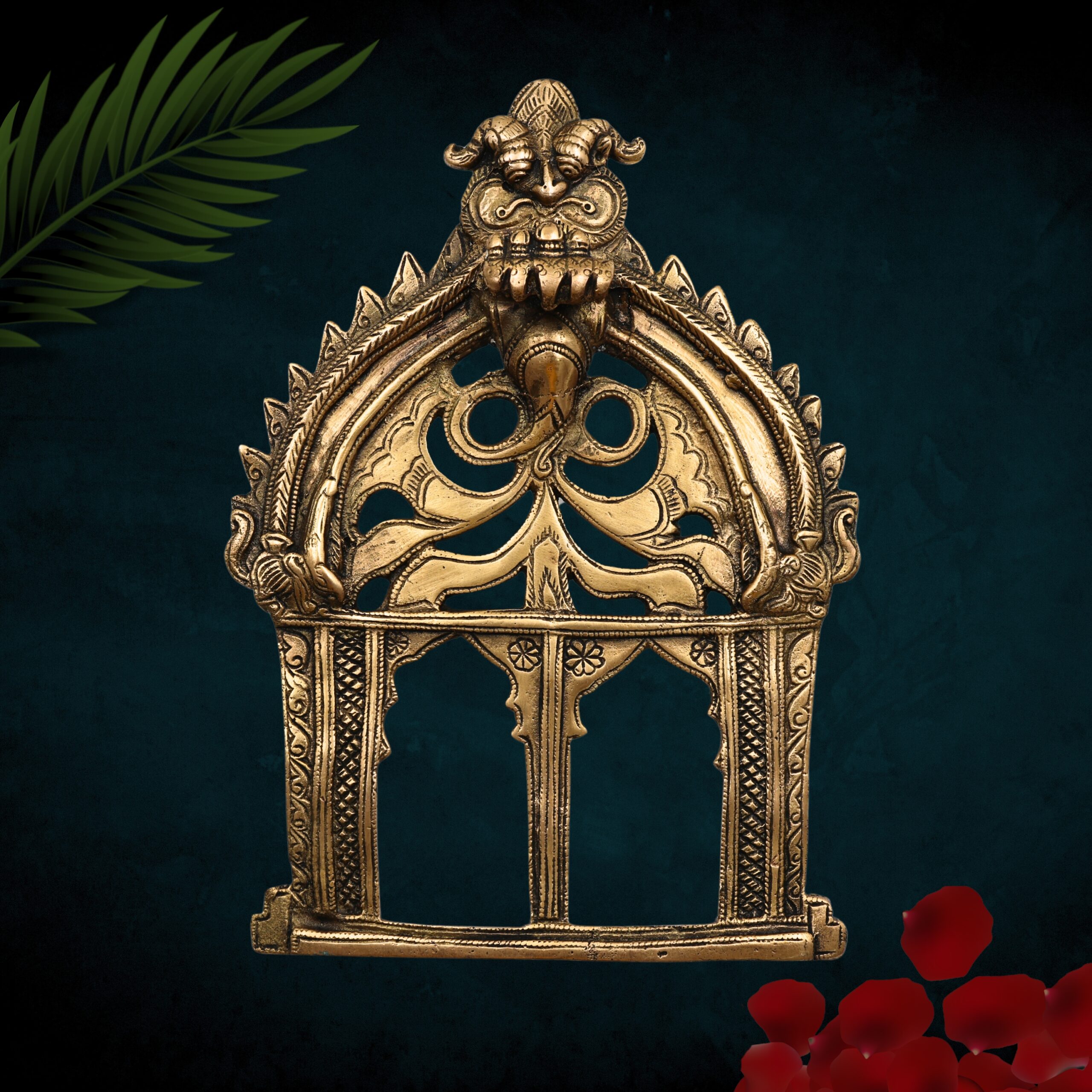Bhunes Brass Prabhavali Frame Arch Wall Hanging for Temple and Home Decor – Prabhawal with Kirtimukha & Sheshnag for Deity | Prabhaval for Pooja Room, Gold, 10.5 Inch, 1 Piece