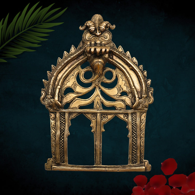 Bhunes Brass Prabhavali Frame Arch Wall Hanging for Temple and Home Decor – Prabhawal with Kirtimukha & Sheshnag for Deity | Prabhaval for Pooja Room, Gold, 10.5 Inch, 1 Piece