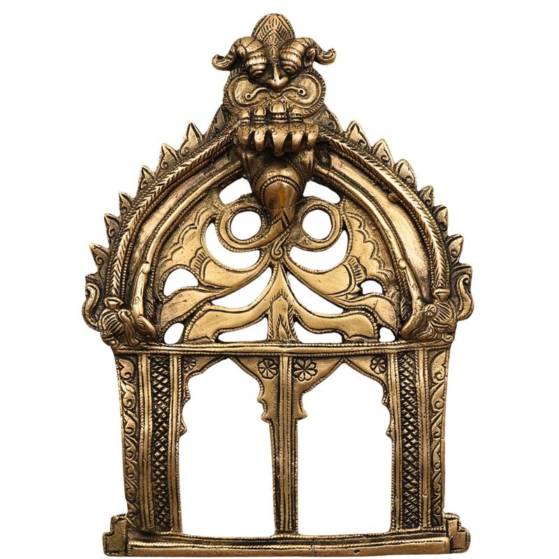 Bhunes Brass Prabhavali Frame Arch Wall Hanging for Temple and Home Decor – Prabhawal with Kirtimukha & Sheshnag for Deity | Prabhaval for Pooja Room, Gold, 10.5 Inch, 1 Piece