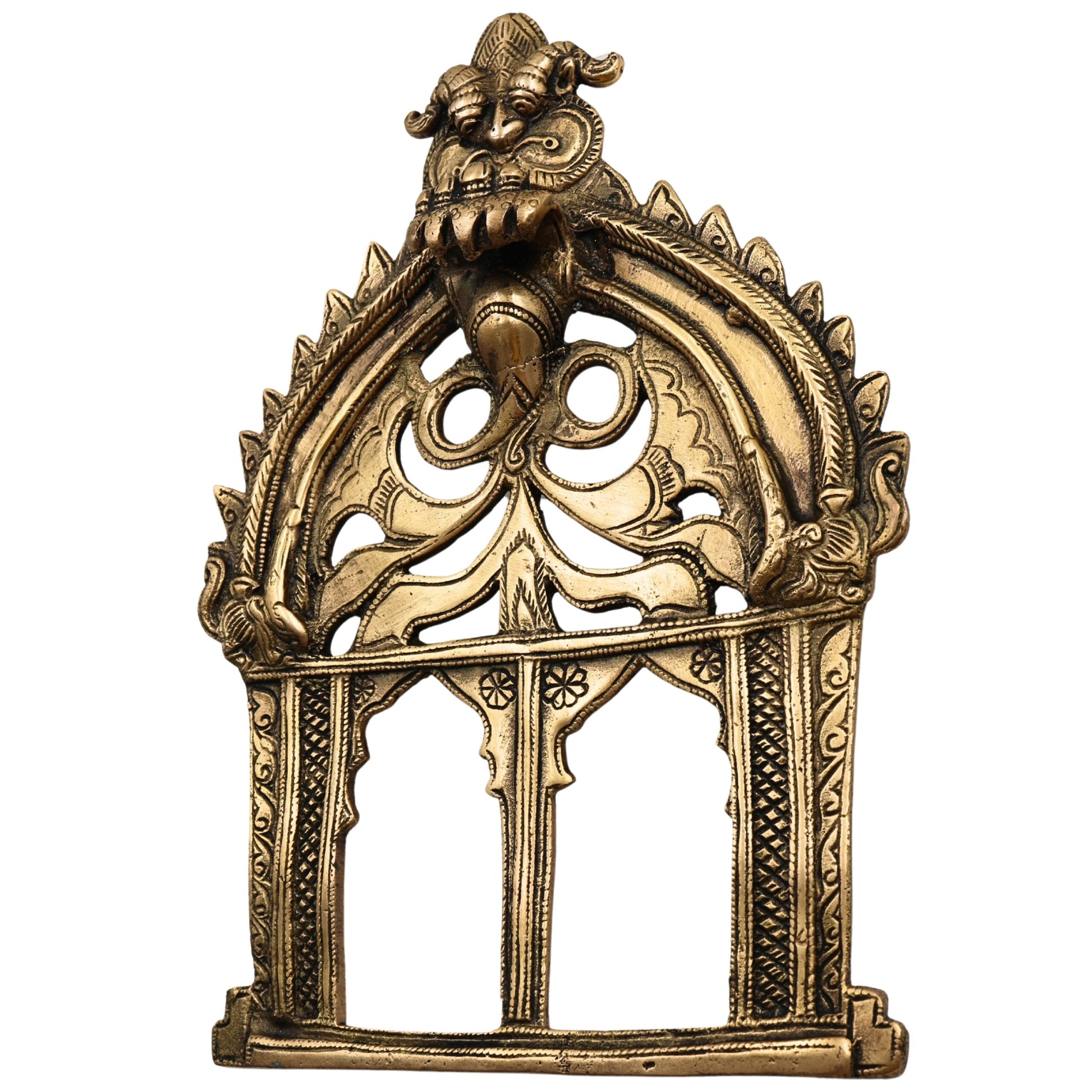 Bhunes Brass Prabhavali Frame Arch Wall Hanging for Temple and Home Decor – Prabhawal with Kirtimukha & Sheshnag for Deity | Prabhaval for Pooja Room, Gold, 10.5 Inch, 1 Piece