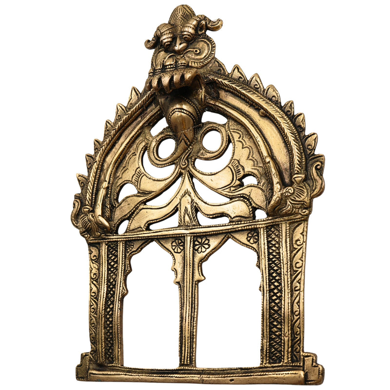 Bhunes Brass Prabhavali Frame Arch Wall Hanging for Temple and Home Decor – Prabhawal with Kirtimukha & Sheshnag for Deity | Prabhaval for Pooja Room, Gold, 10.5 Inch, 1 Piece