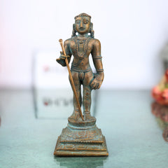 Bronze Murugan Idol, Panchaloha Karthikeya / Skanda / Subramanya Statue, Handcrafted Chola Art Murti for Pooja & Home Decor, Gold, 6 Inch, 1 Piece
