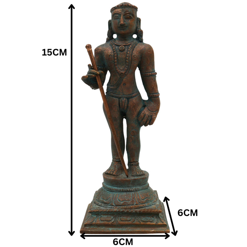 Bronze Murugan Idol, Panchaloha Karthikeya / Skanda / Subramanya Statue, Handcrafted Chola Art Murti for Pooja & Home Decor, Gold, 6 Inch, 1 Piece