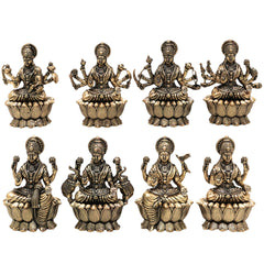Brass Asta Lakshmi Idols | Set of 8 Handcrafted Murti for Pooja, Home Decor & Spiritual Gifts, Gold, 3 Inch, 8 Piece
