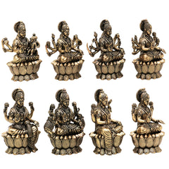 Brass Asta Lakshmi Idols | Set of 8 Handcrafted Murti for Pooja, Home Decor & Spiritual Gifts, Gold, 3 Inch, 8 Piece