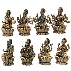 Brass Asta Lakshmi Idols | Set of 8 Handcrafted Murti for Pooja, Home Decor & Spiritual Gifts, Gold, 3 Inch, 8 Piece