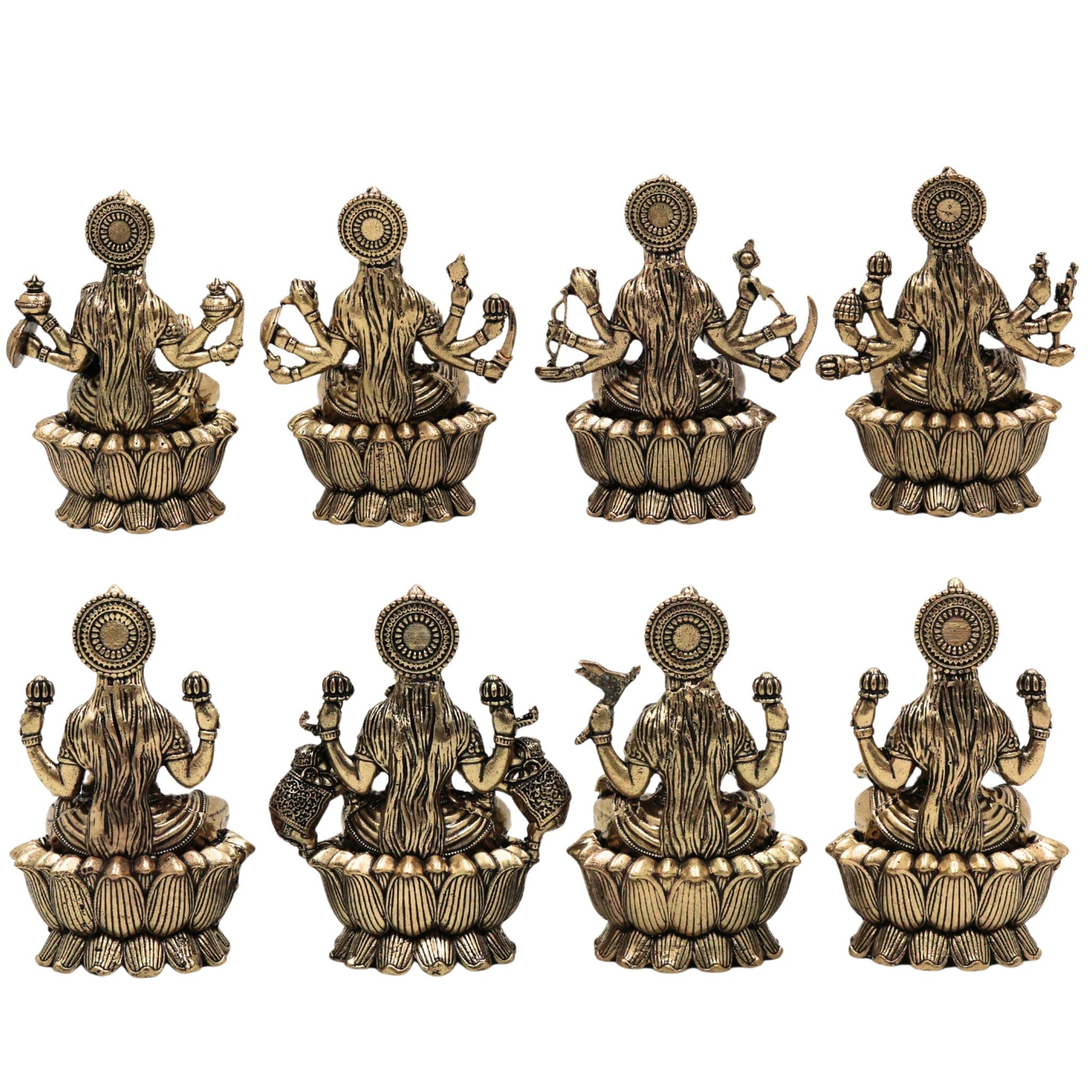 Brass Asta Lakshmi Idols | Set of 8 Handcrafted Murti for Pooja, Home Decor & Spiritual Gifts, Gold, 3 Inch, 8 Piece