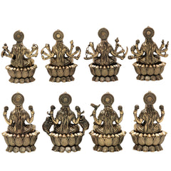 Brass Asta Lakshmi Idols | Set of 8 Handcrafted Murti for Pooja, Home Decor & Spiritual Gifts, Gold, 3 Inch, 8 Piece