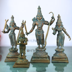 Bronze Handcrafted Shri Ram Parivar Idol | Panchaloha Ram Darbar Murti with Sita Lakshman Hanuman | Kansa Ashtadhatu Chola Art Sculpture for Pooja, Brown, 12 Inch, 1 Piece